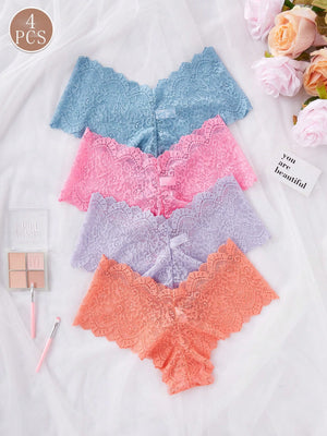 🌹 The Celestine Lace Crest Bikini Set — 4 Pieces