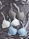 3pack Contrast Lace Super Push Up Microfiber T-shirt Bra Set