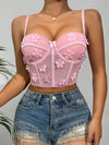 Floral Appliques Mesh Underwire Bra