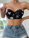 Floral Print Ring Linked Cut Out Underwire Bra