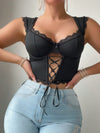 Lace Trim Lace Up Front Underwire Bra