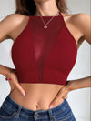 Contrast Mesh Crop Halter Top