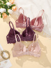 3pcs Floral Lace Underwire Bra