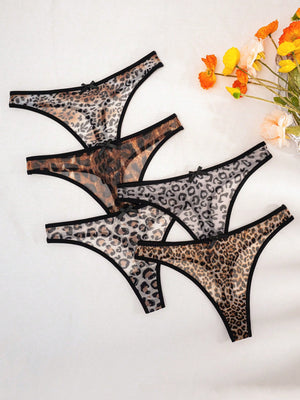 🐆 The Liora Mesh Leopard Thong Set — 5 Pieces