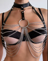 PU Leather Body Harness with Silver Chains