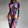 Tie Dye  Long Sleeve See Through Bodysuit