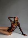 Tie Dye  Long Sleeve See Through Bodysuit